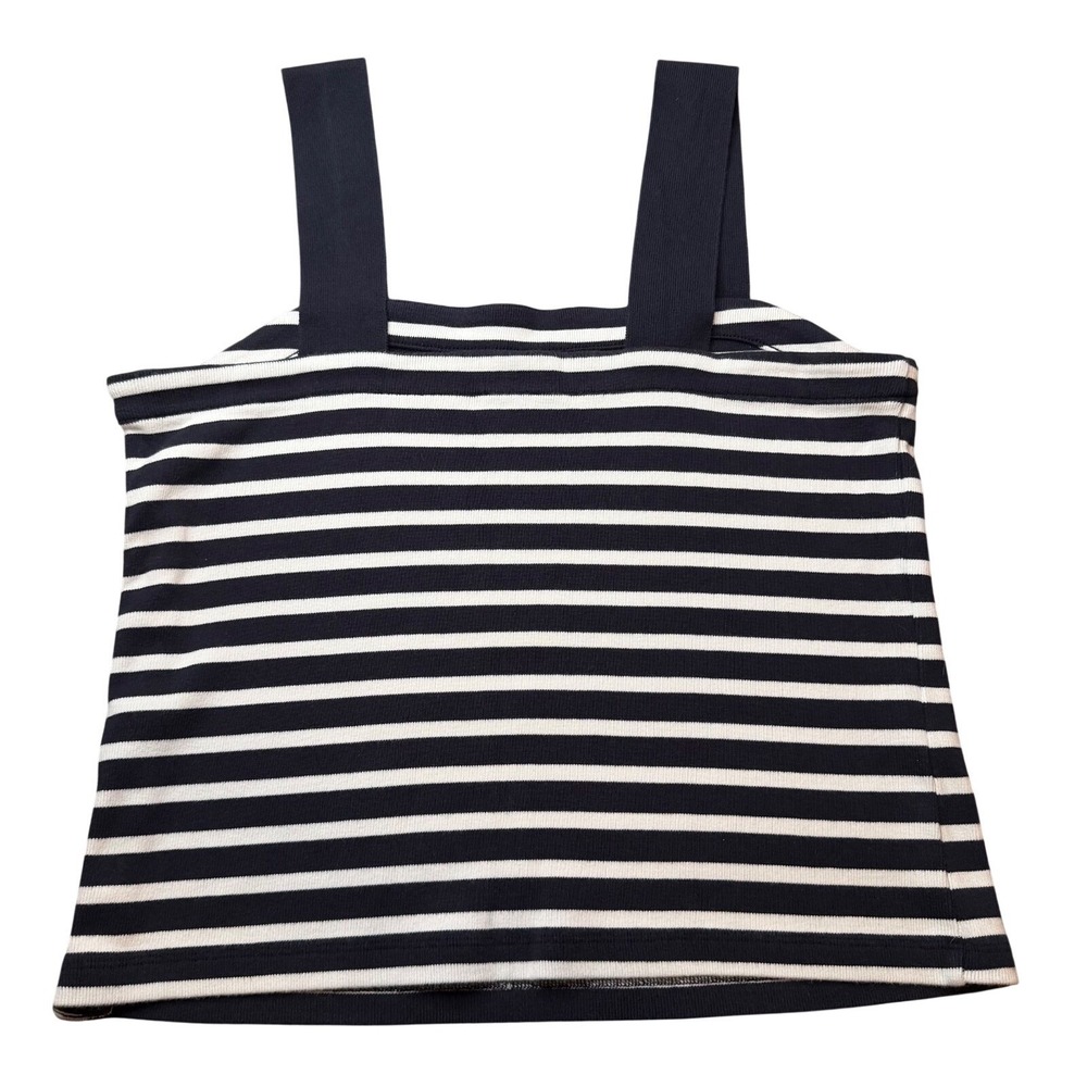 Ann Taylor Knit Striped Tank Top Women's Petite Large Metal Buttons 100% Cotton - Picture 2 of 6